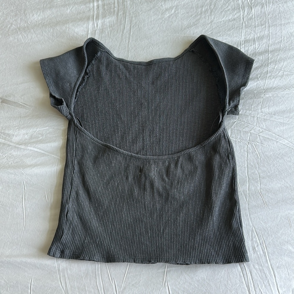 Aerie Charcoal Ribbed Short Sleeve Top